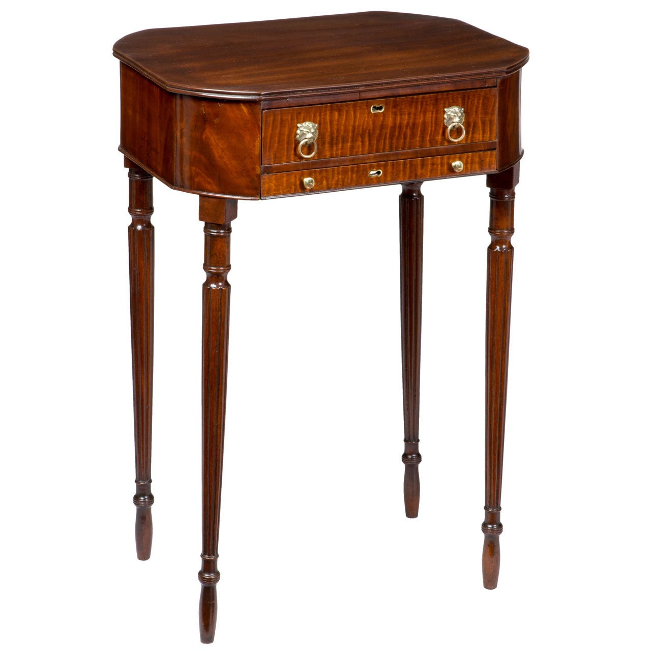 A Mahogany and Tiger Maple Octagonal Sheraton Sewing Table, Salem, MA, c.1800 attributed to Nehemiah Adams