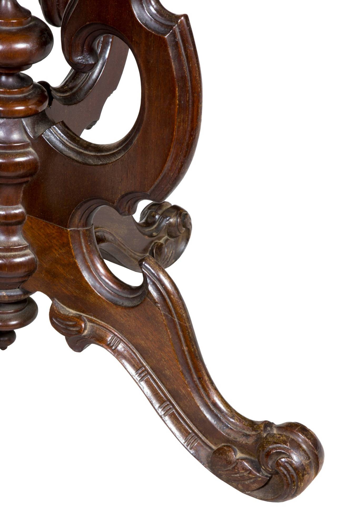 American Rococo Revival Walnut Stand with Reverse Painted Lyre on Glass, circa 1850-1860 For Sale