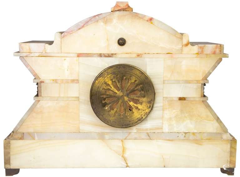 A Victorian Variegated Marble Mantel Clock with Figural Mounts, circa 1880-90 2