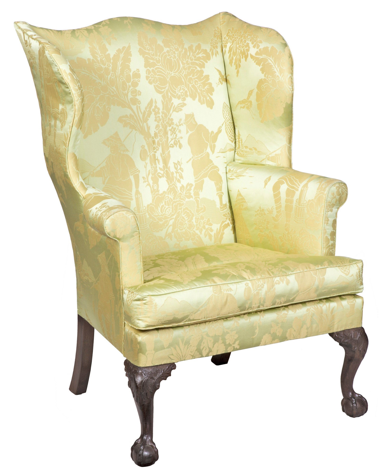 Chippendale Wing Chair on Carved  Legs with Claw and Ball Feet