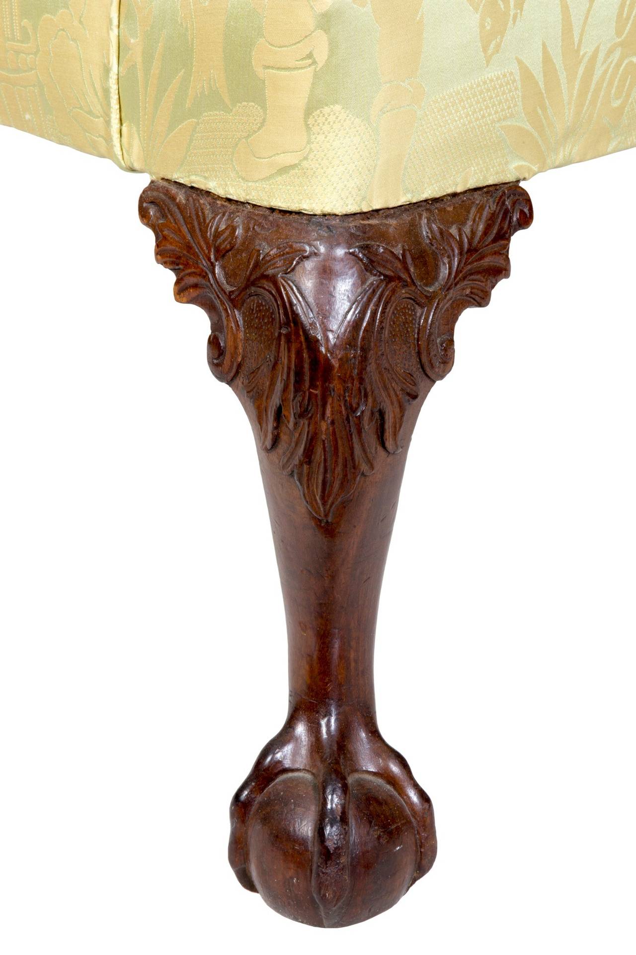 Chippendale Wing Chair on Carved Legs with Claw and Ball Feet at