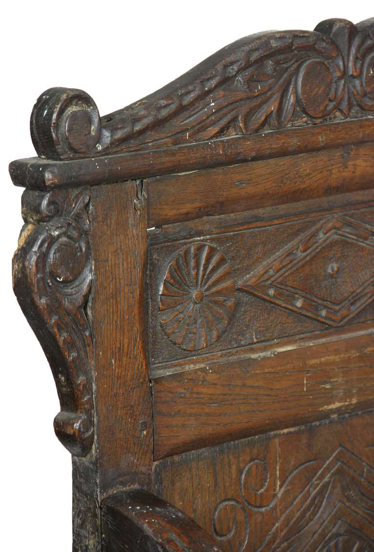 17th Century Carved Walnut William & Mary Wainscott or Panel Back Great Chair