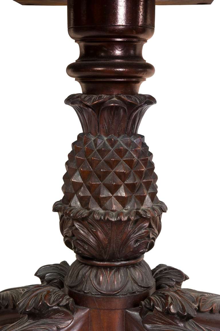 Carved Classical Mahogany and Satinwood Pineapple Card Table, circa 1820 For Sale