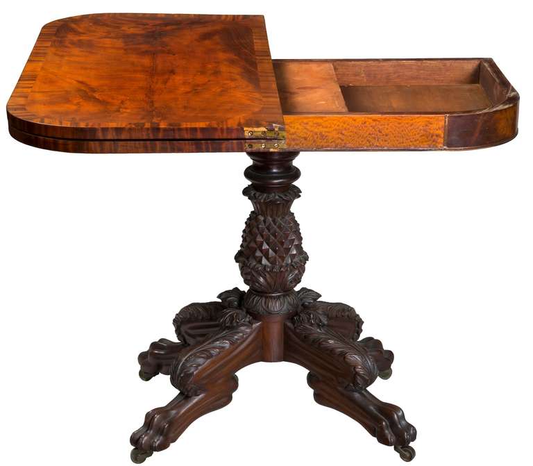 19th Century Classical Mahogany and Satinwood Pineapple Card Table, circa 1820 For Sale