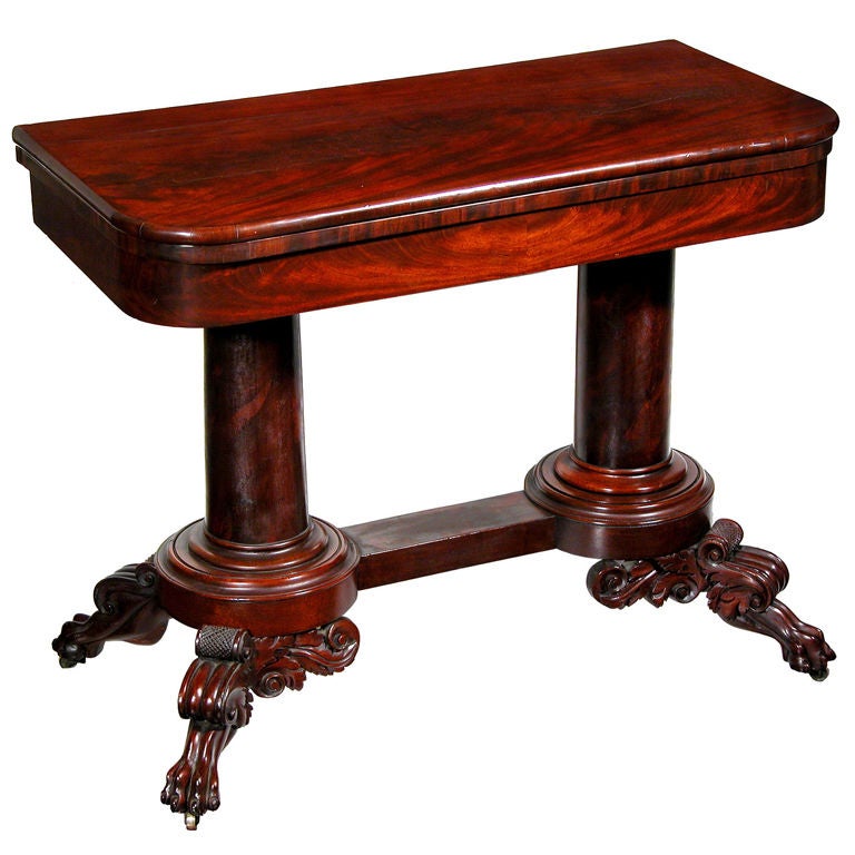 Classical Carved Mahogany Card Table For Sale