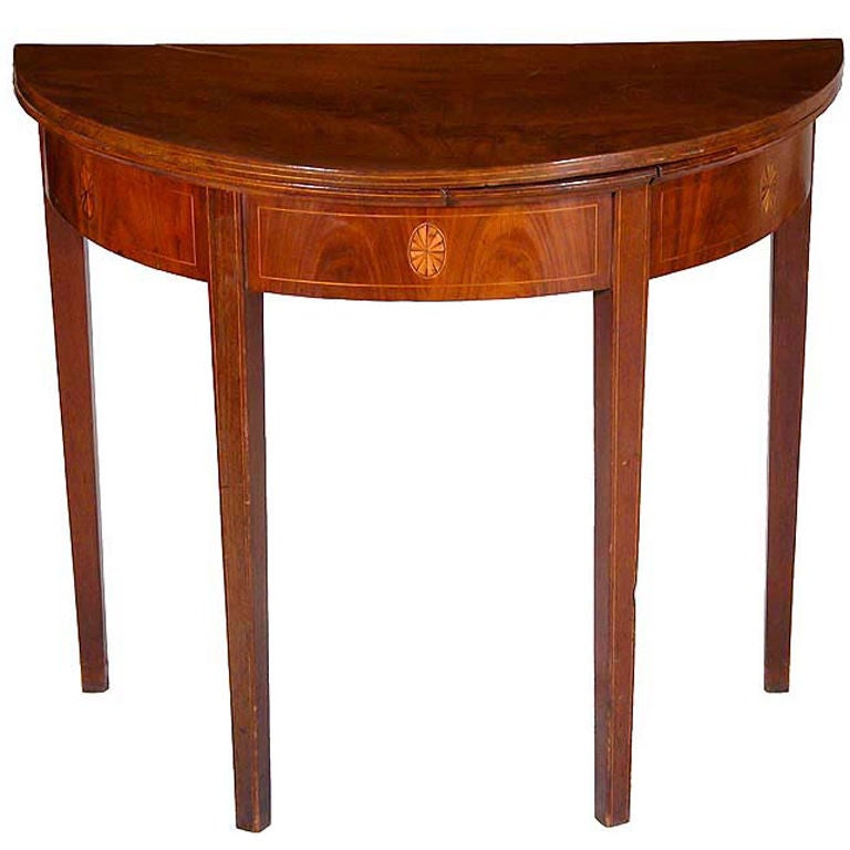 Hepplewhite Inlaid Mahogany Demilune Card Table For Sale