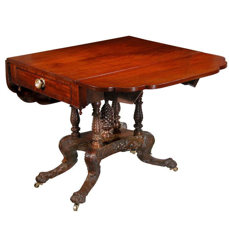 Carved Mahogany Classical Drop-Leaf Table, Phyfe School, New York For Sale