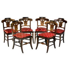 Six Ebonized and Gilt Painted Classical Side Chairs, Baltimore
