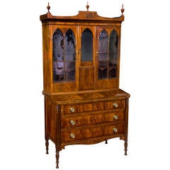 Inlaid Figured Mahogany Federal or Hepplewhite Secretaire, Seymour School
