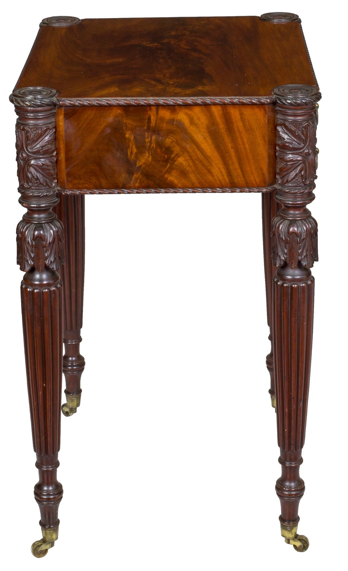 Early 19th Century Carved Mahogany Work Table, McIntyre School Salem, circa 1810-1820 For Sale