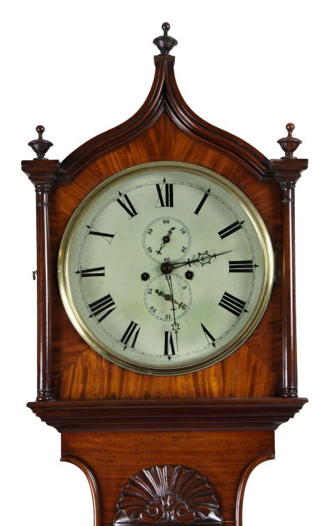Australian Regency Lyre Tall Case Block and Shell Clock For Sale