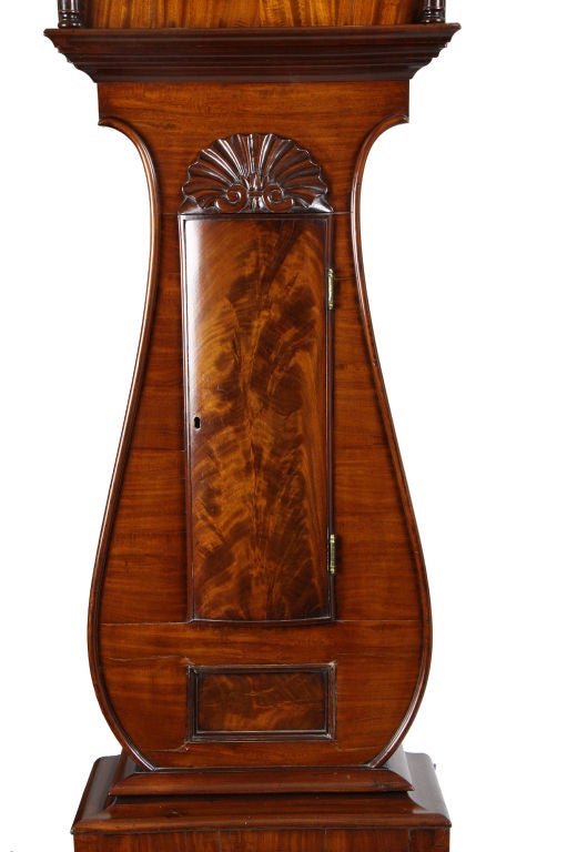 19th Century Regency Lyre Tall Case Block and Shell Clock For Sale