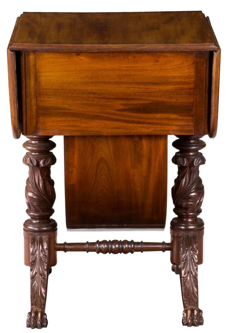 American Classical Classical Carved Mahogany Sewing Stand with Acanthus Carved Legs, circa 1820 For Sale