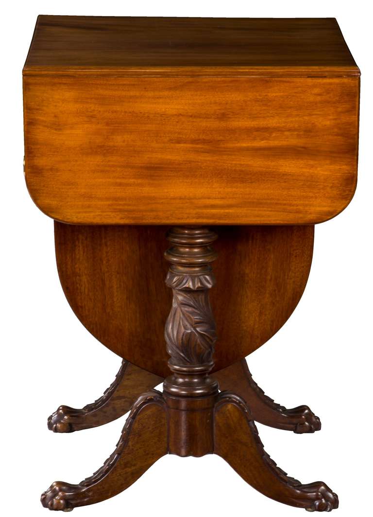19th Century Classical Carved Mahogany Sewing Stand with Acanthus Carved Legs, circa 1820 For Sale