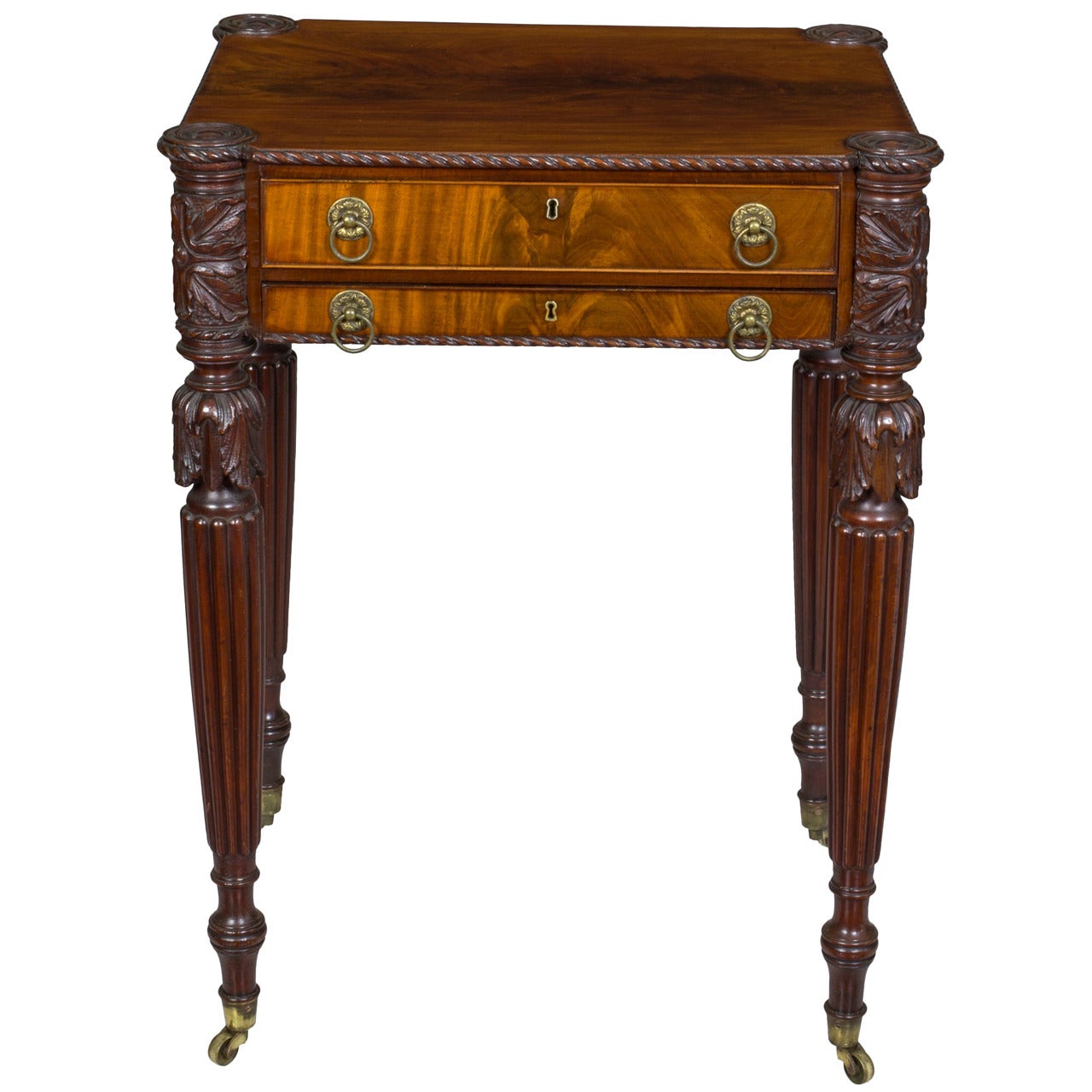 Carved Mahogany Work Table, McIntyre School Salem, circa 1810-1820 For Sale