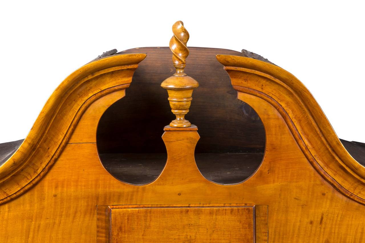 18th Century Tiger Maple Queen Anne High Chest with Bonnet Top, Massachusetts For Sale