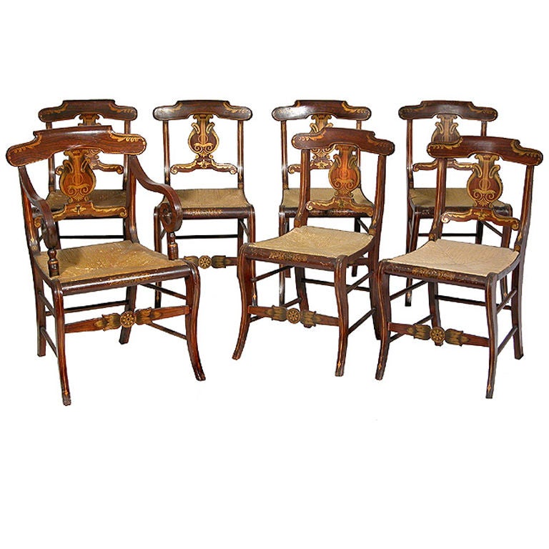 Set of Seven Rosewood Grained Gilt Fancy Chairs, New York For Sale at