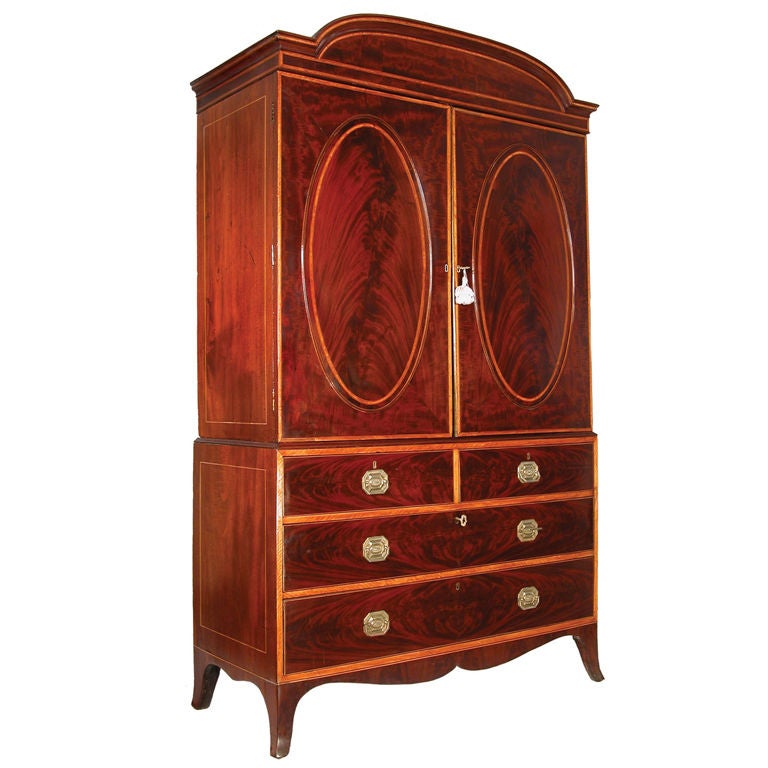 Inlaid Mahogany and Satinwood Hepplewhite Linen Press