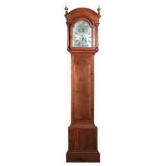 Cherry Queen Anne Tall Case Clock with Silver Dial, RI 7
