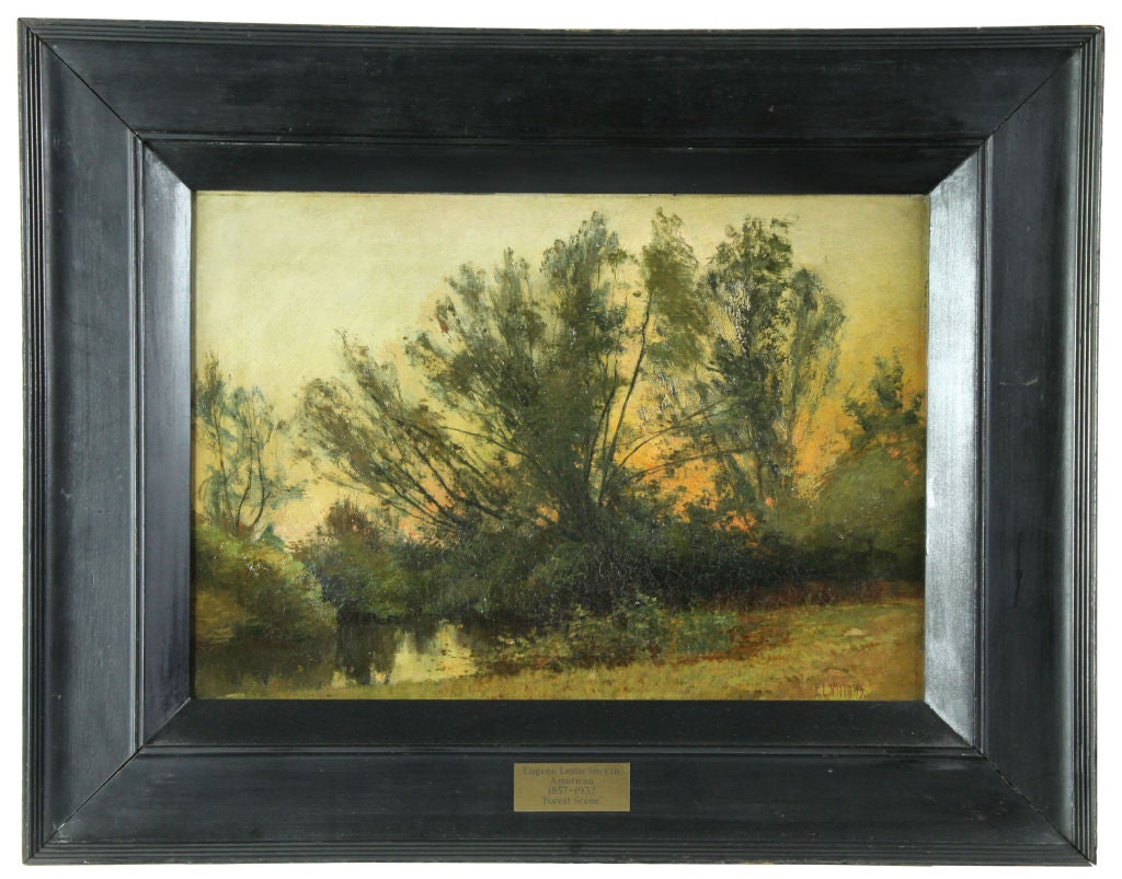 Landscape painting: Forest scene, Eugene Leslie Smyth, 1857-1932 

Leslie Smyth was born in Townsend, Vermont, lived in Providence and exhibited Brooklyn Art Association and Boston Art Club 1884-1888. Smyth was a member of the Providence Art Club