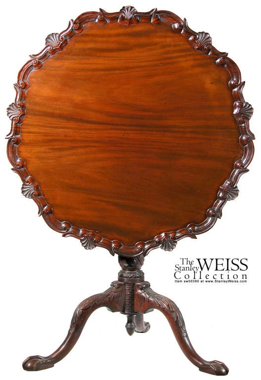 Chippendale Style Carved Tilt-Top Table with Shell and Scrolls