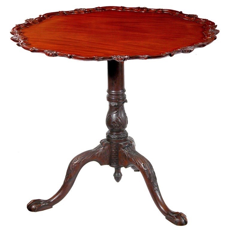 Chippendale Style Carved Tilt-Top Table with Shell and Scrolls