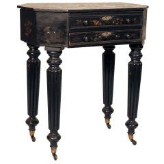 Rare Japanned  Lacquered Worktable  Reeded Legs, Boston
