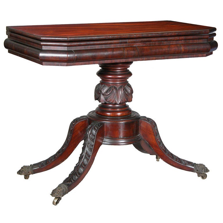 Carved Mahogany Classical Card Table, Probably New York, circa 1820 For Sale