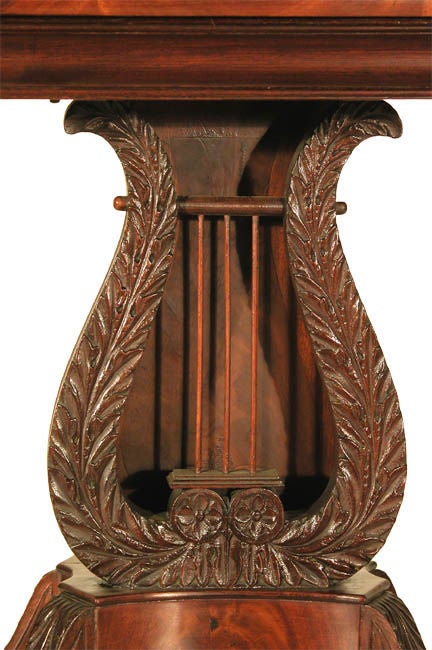 American Classical Carved Mahogany Lyre Card Table, circa 1810, Haines/Connelly School