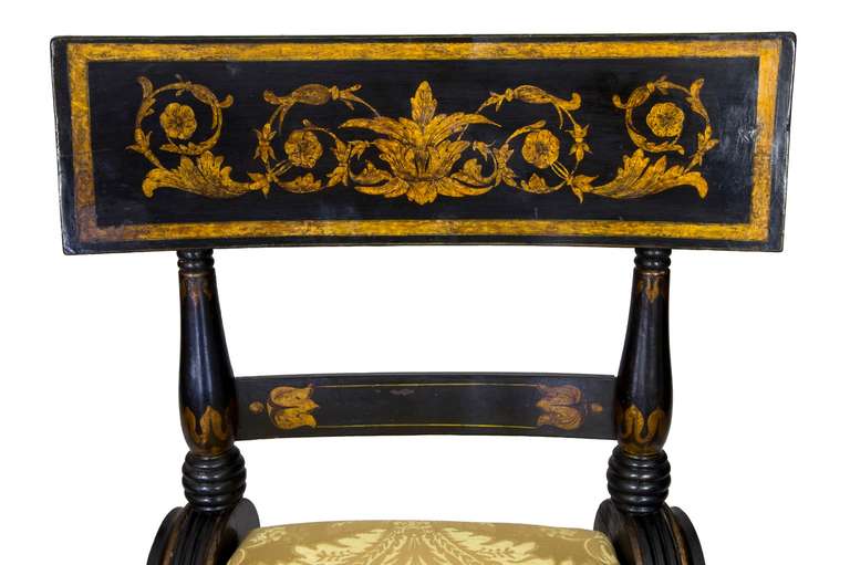 19th Century Set of Six Ebonized and Gilt Baltimore Painted Chairs, circa 1825 For Sale