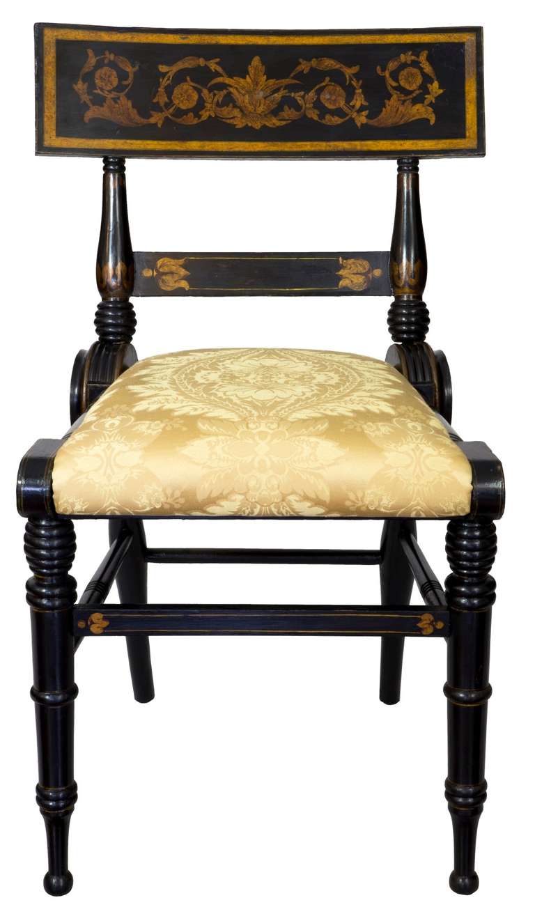 American Set of Six Ebonized and Gilt Baltimore Painted Chairs, circa 1825 For Sale