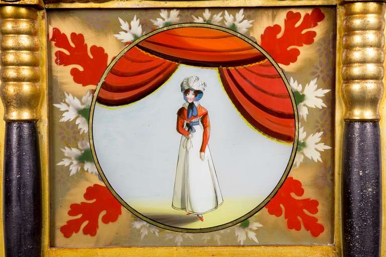 American Classical Fine Classical Mirror with Reverse Painting, Massachusetts, circa 1830 For Sale