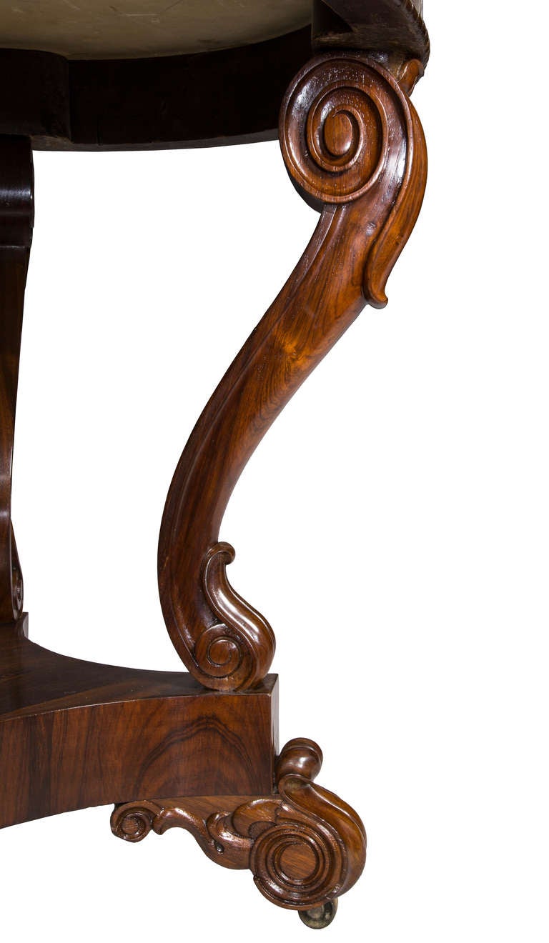 American Rosewood Classical Center Table with Original Marble Top, Boston, circa 1840