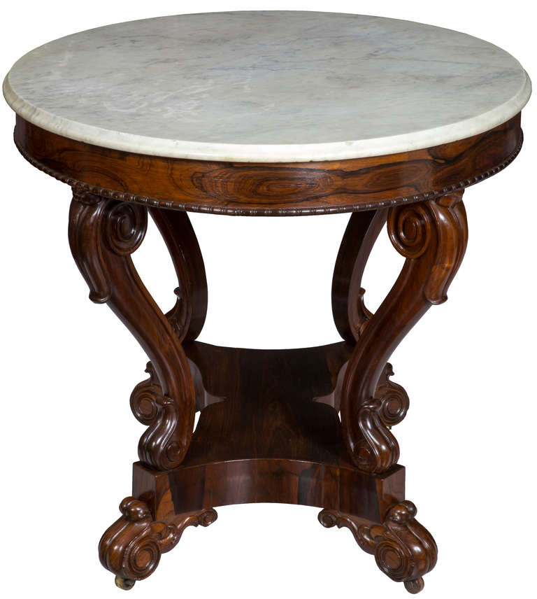 American Classical Rosewood Classical Center Table with Original Marble Top, Boston, circa 1840