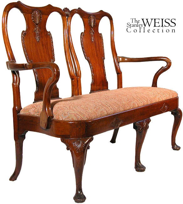Carved Mahogany Queen Anne Settee
