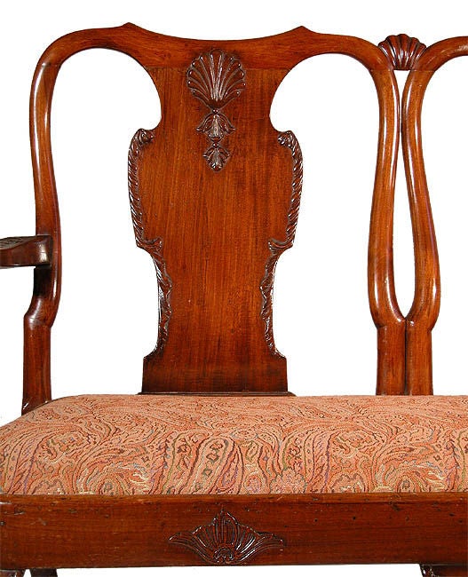 English Carved Mahogany Queen Anne Settee For Sale