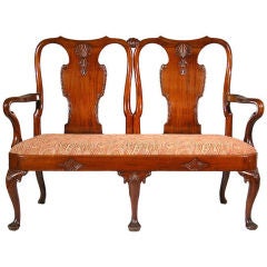 Carved Mahogany Queen Anne Settee 12