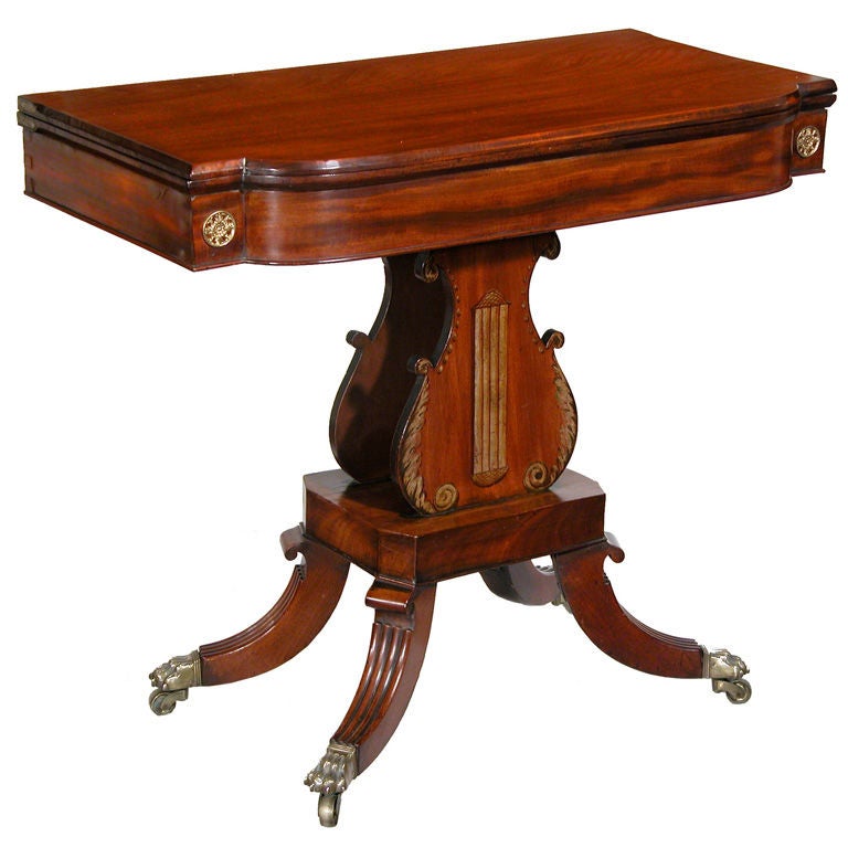 Mahogany Card Table with Faux Painted Lyre, Boston For Sale