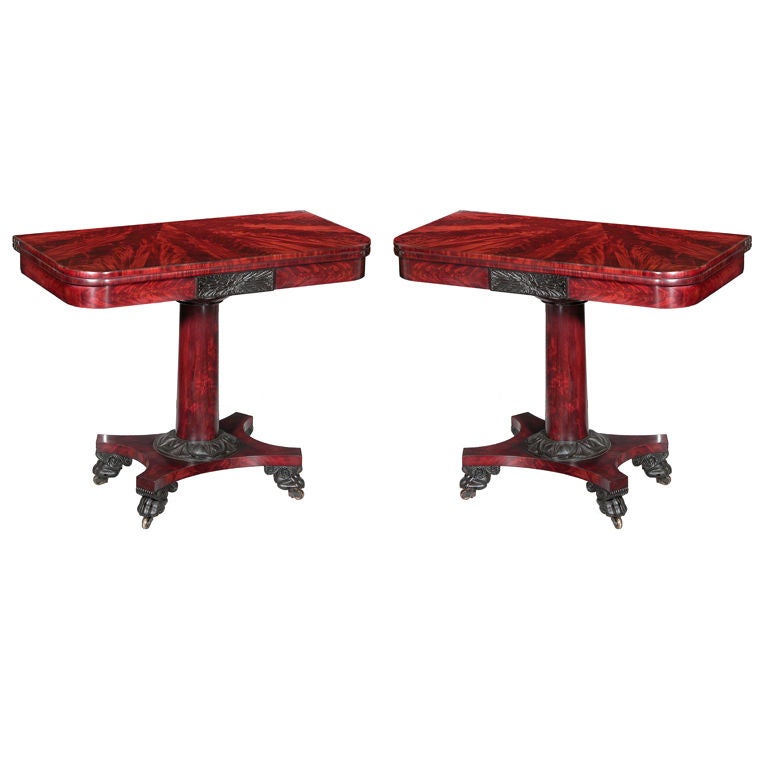 Pair of Classical Card Tables with Radiating Mahogany Top, Philadelphia