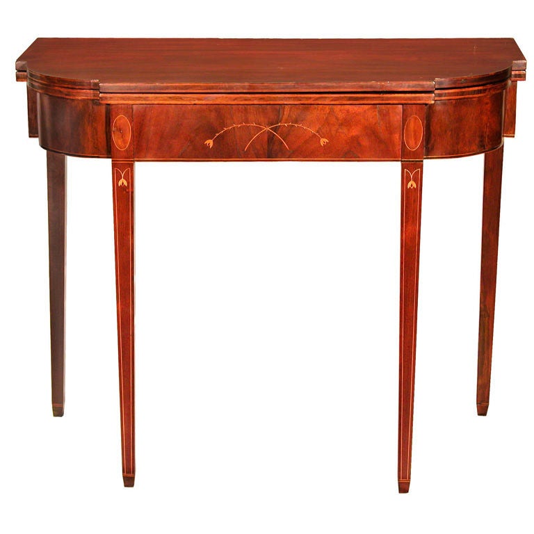 Inlaid Mahogany Hepplewhite Card Table, Probably RI For Sale