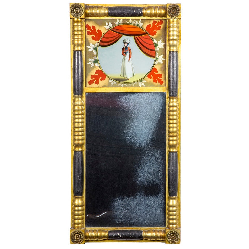 Fine Classical Mirror with Reverse Painting, Massachusetts, circa 1830 For Sale