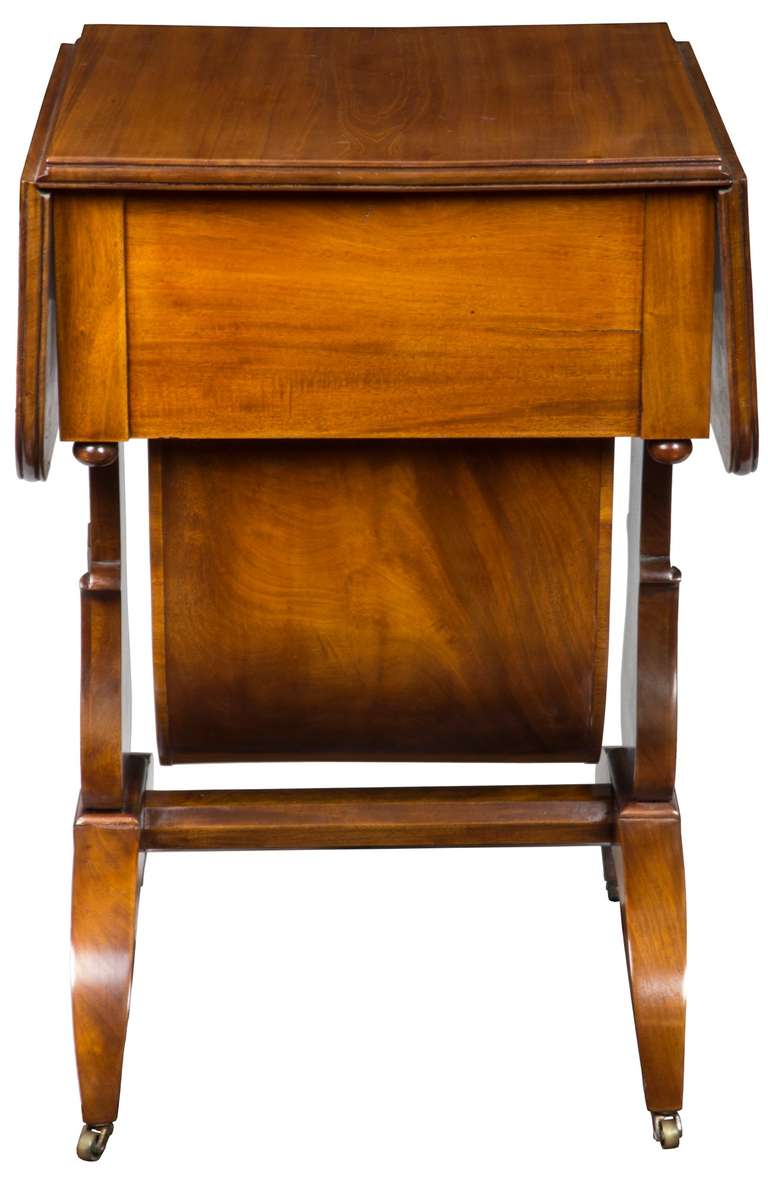 19th Century Classical Mahogany Work Table with Carved Lyre Supports, Boston, circa 1820