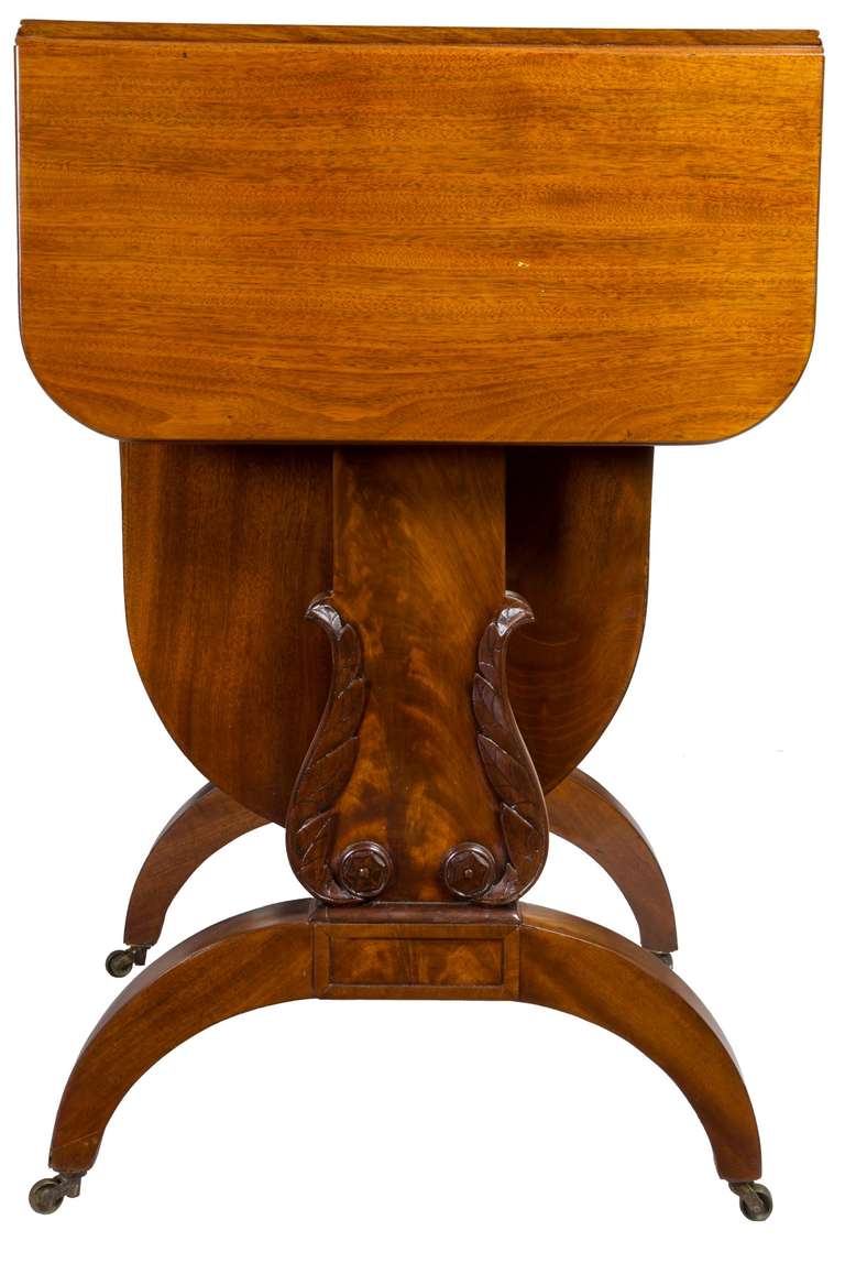 Classical Mahogany Work Table with Carved Lyre Supports, Boston, circa 1820 3