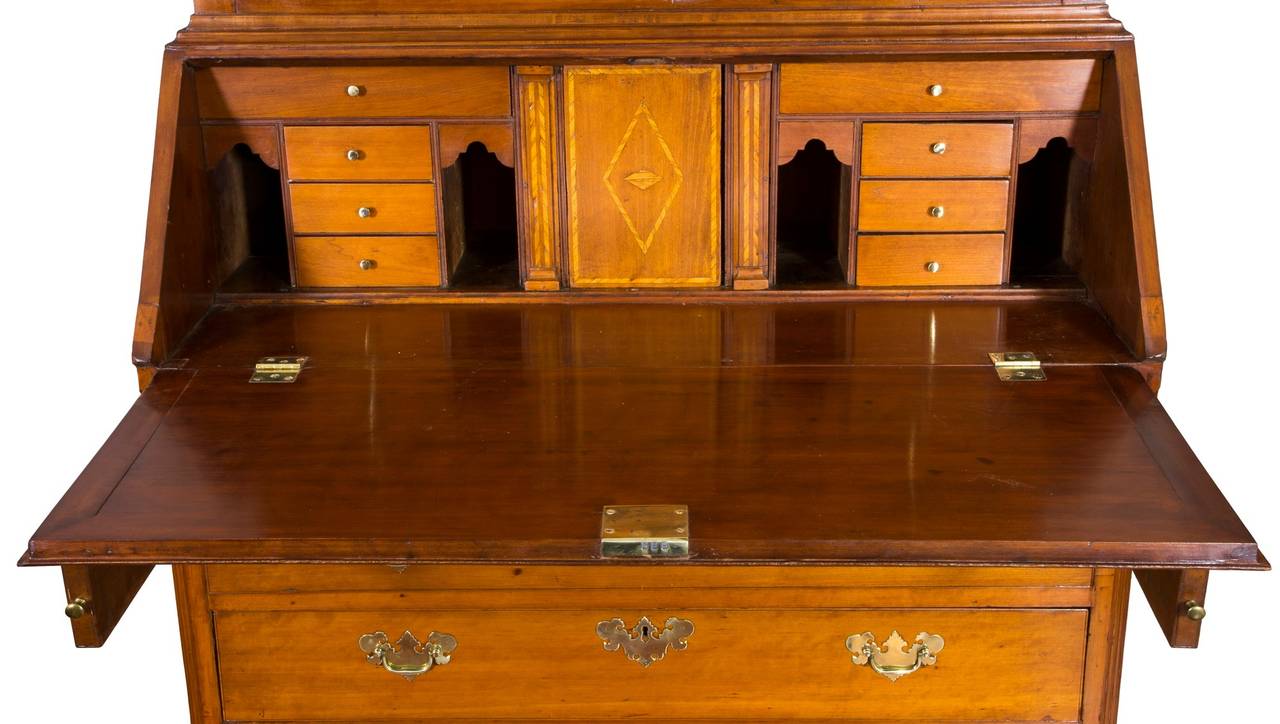 American Carved Cherry Chippendale Desk and Bookcase, CT, circa 1780 For Sale