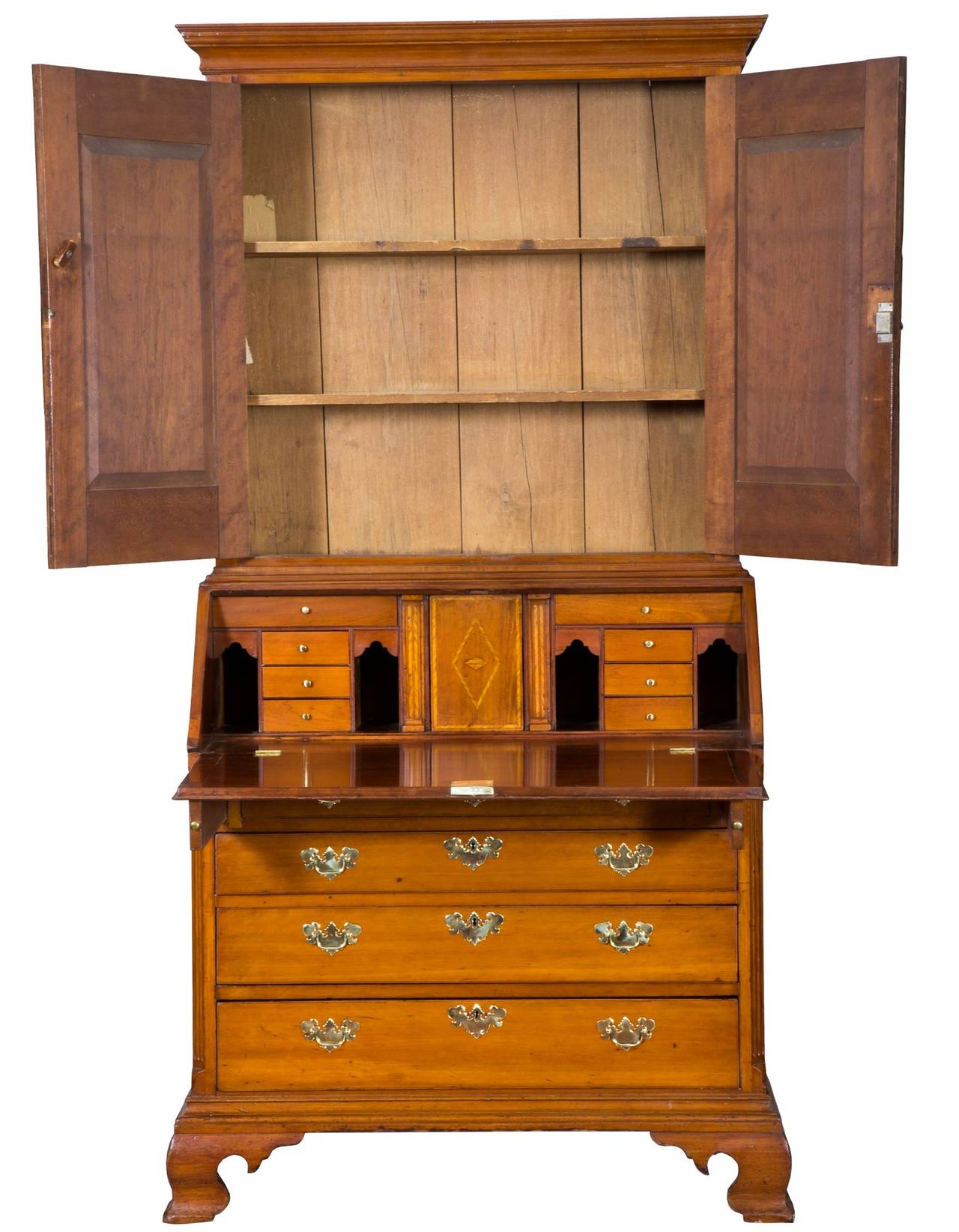 Carved Cherry Chippendale Desk and Bookcase, CT, circa 1780 For Sale 4
