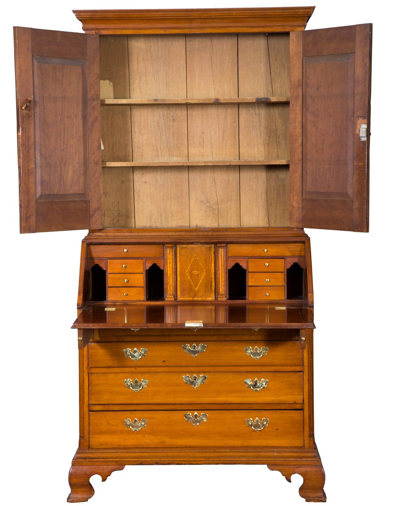 Carved Cherry Chippendale Desk and Bookcase, CT, circa 1780 For Sale 4