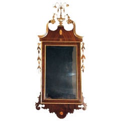 Antique Inlaid Mahogany and gilt Chippendale Mirror, New York