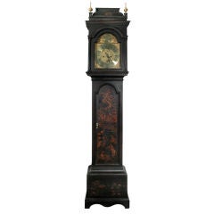 Queen Anne Black Japanned Tall Case Clock