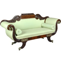 Classical Mahogany Settee, Brass Inlay, Dolphin Feet, Philadelphia, 1825 5