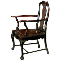 China Trade Queen Anne Style Teak Wood Armchair, circa 1890 7